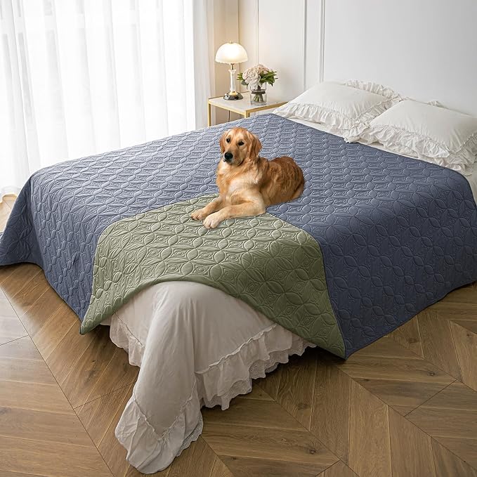 Waterproof Couch Cover for Dogs - Washable Pets Furniture Protector | TPU Leak-Proof Liner, Lightweight & Reversible, Fits Chair, Sofa, Bed, 82" x 102" , Blue/Green