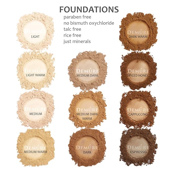 Demure Light Mineral Foundation - Loose Face Powder, Natural Makeup with Pure Crushed Minerals