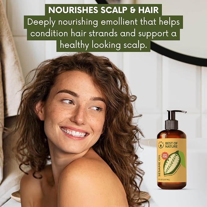 Best of Nature 100% Pure Sesame Oil – Natural Unscented Massage Oil, Deep Moisturizing Body & Skin Oil, Perfect Carrier Oil for Essential Oils, Half Gallon (64 fl oz)