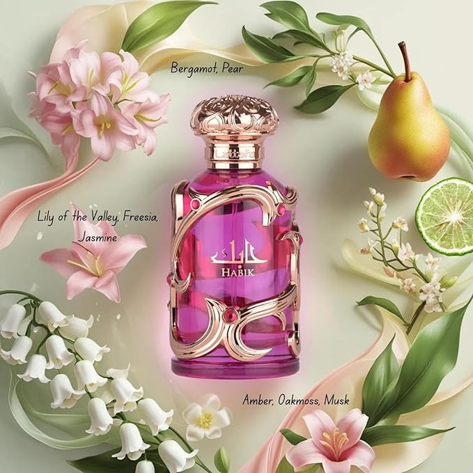 Lattafa Habik – Floral, Fruity, Fresh, Musky – Eau de Parfum Spray Long-Lasting Fragrance for Women, 3.4 Ounce / 100 ml