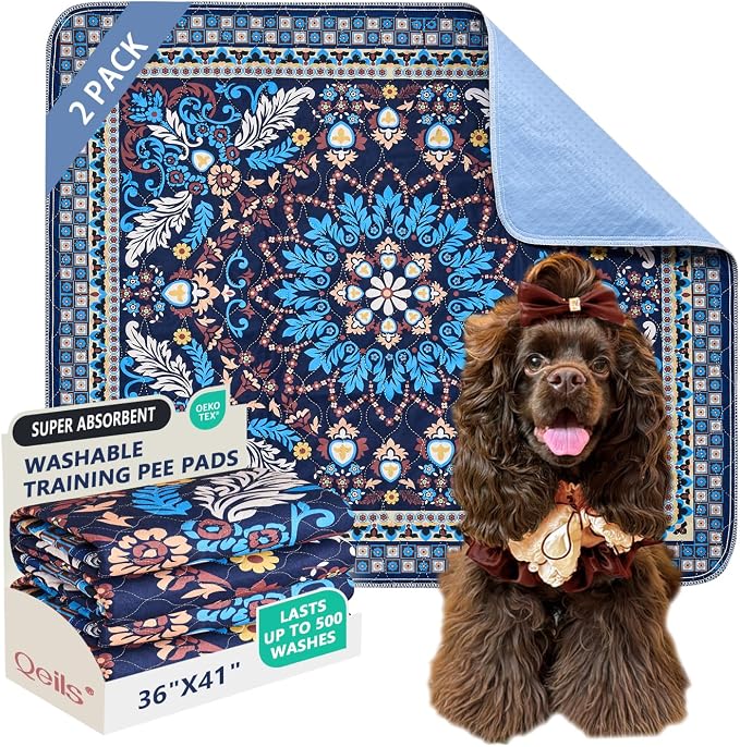 Washable Pee Pads, Super Absorbent Puppy Pads, 2 Pack 36"x41" | Reusable Dog Training Pads, Leakproof With Waterproof Non-Slip Backing For Crates, Floors, Indoor Potty & Furniture