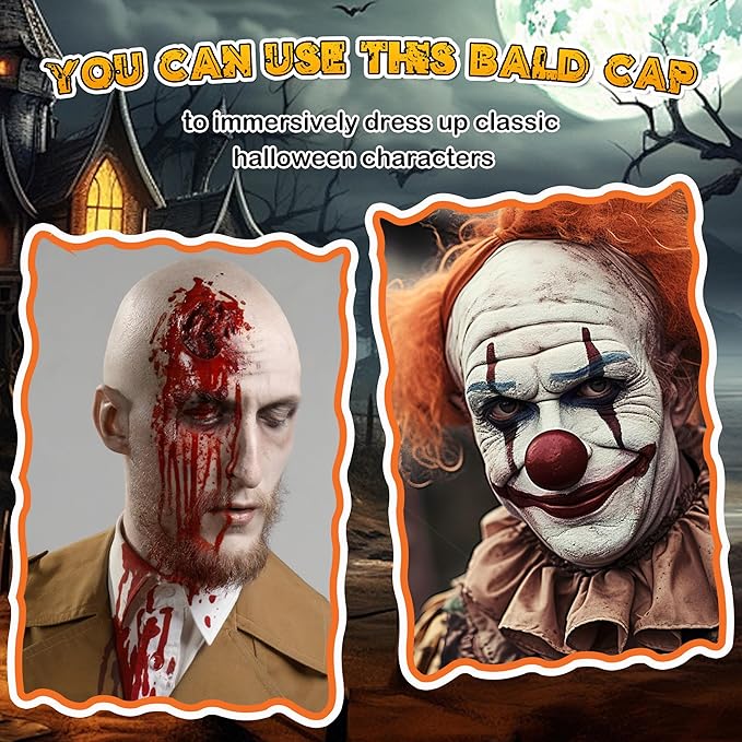 4 Pcs Bald Caps Set Makeup Bald Head Wig Caps Cosplay Costume Accessories for Men Women Party Supplies