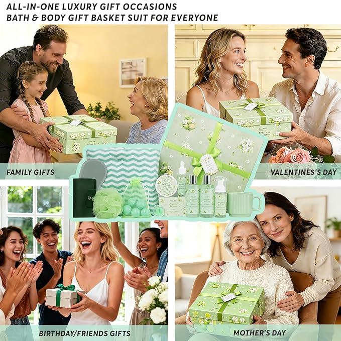 30 Pcs Spa Gifts for Women & Men, Bergamot Jasmine Bath & Body Gift Basket, Self-Care Relaxation Set, Face Skin Care Kit, Home Spa Gift, Birthday, Christmas, Mother's Day, Anniversary, Cup spa kit