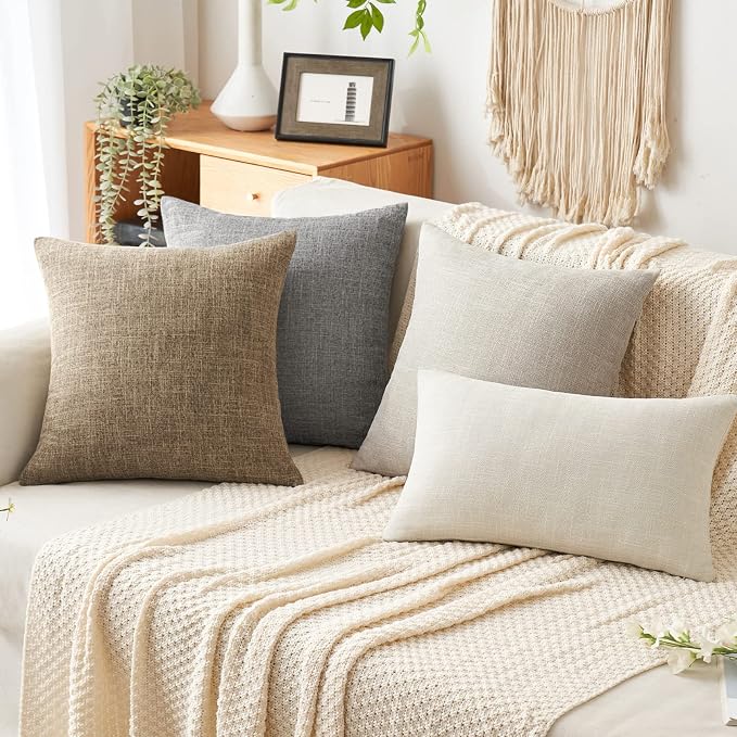 MIULEE Pack of 2 Decorative Linen Burlap Pillow Covers Farmhouse Boho Accent Pillowcases for Sofa Car Couch Bedroom Living Room Decor 20x20 Inch Brown