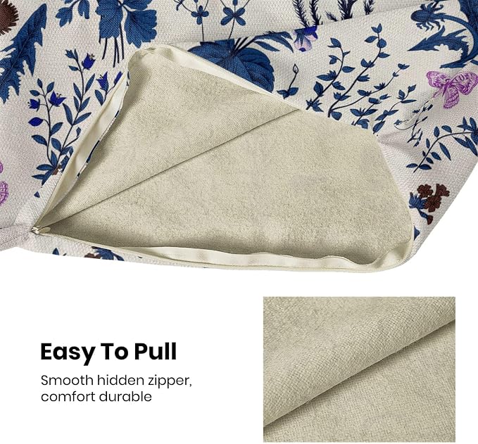 AEIOAE Summer Pillow Covers 20x20 Inch Set of 2,Navy Blue Wild Flower Plant Throw Pillows Case,Seasonal Floral Outdoor Decorative Square Linen Farmhouse Decor Cushion Covers for Home Sofa Bed Couch
