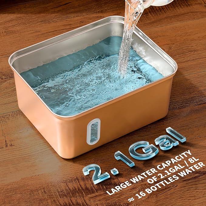 8L/270oz Stainless Steel Large Dog Water Fountain Dispenser Bowl | Premium stainless steel filtered dog water bowl and quiet large dog fountain. Visible water level window, great for cats.