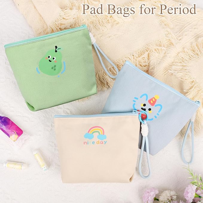 Canvas Period Pouch Soft First Period Kit Bag Small Discreet Menstrual Cup Pad Pouch Cute Sanitary Napkin Storage Bag Tampon Holder Multi-purpose Feminine Bag Beige