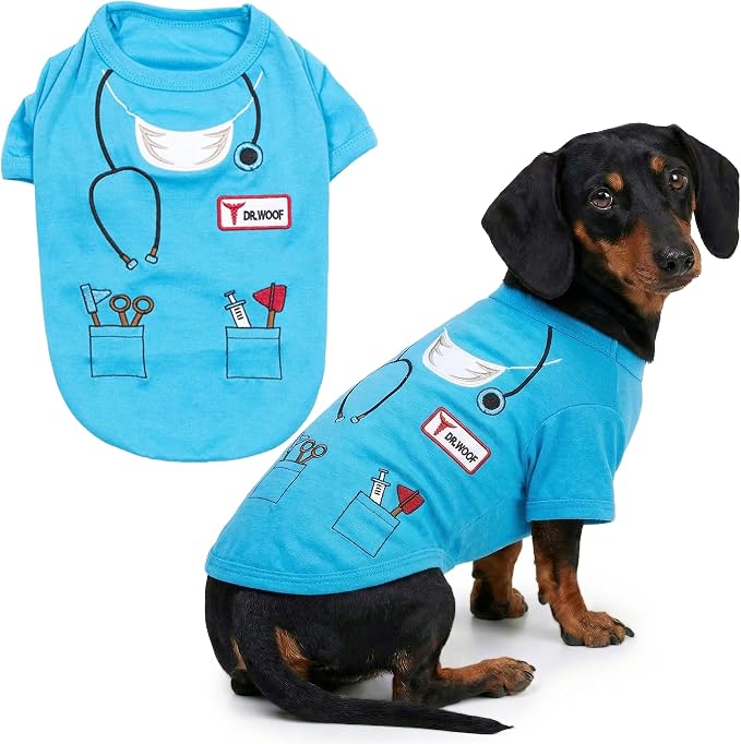 Parisian Pet Doctor Dog Costume - 100% Cotton Dog Clothes for Large Dogs - Lightweight Puppy Outfits - Funny French Bulldog Clothes - Sleeved Woof Shirt for Dogs - Stretchy and Stylish Pet Costume