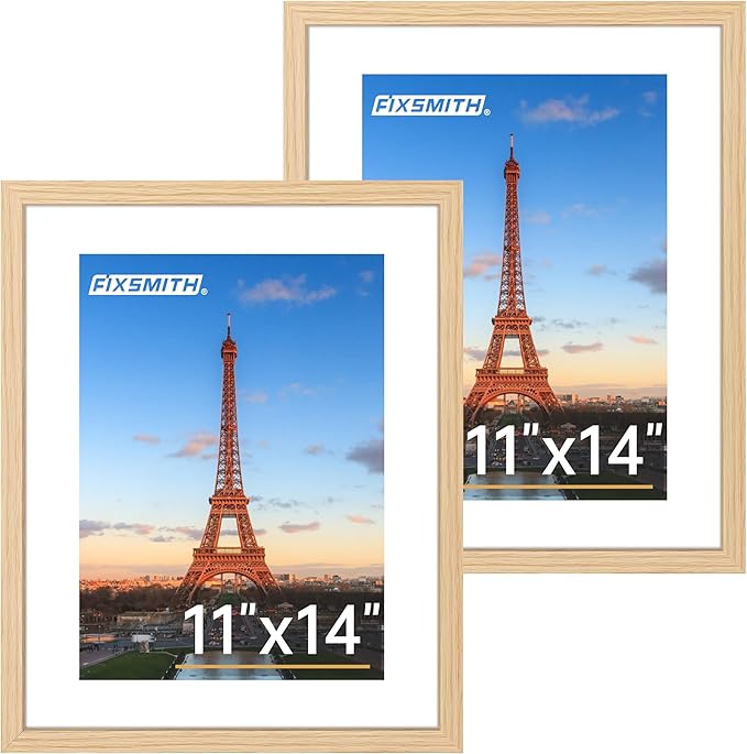 11x14 Picture Frame 2 Pack, Photo Frame with HD Plexiglass, Display Pictures 8x10 with Mat or 11x14 Without Mat, Natural Picture Frames Collage Wall Decor, Gallary Wall Frame
