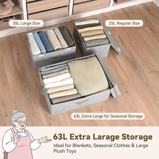 GRANNY SAYS Large Storage Bins with Lids, Decorative Storage Box for Shelves, Fabric Storage Bins Foldable, Storage Basket for Clothes, Keepsake Box, Jumbo, Gray, 2-Pack