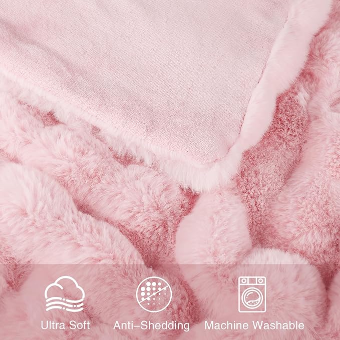 Comelady Soft Fluffy Faux Fur Throw Blanket 50"x60", Bubble Plush Texture | Light Pink Thick Fuzzy Throw, No-Shedding, Aesthetic & Cozy for Couch Bed Room Decor, Warm Gift for Women Girls