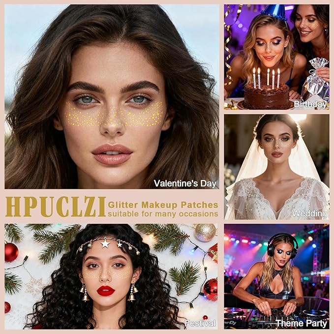 Gold Glitter Freckles Face Tattoo - 12PCS Sparkle Freckles Temporary Face Tattoos for Women, Glow Up Makeup Patches
