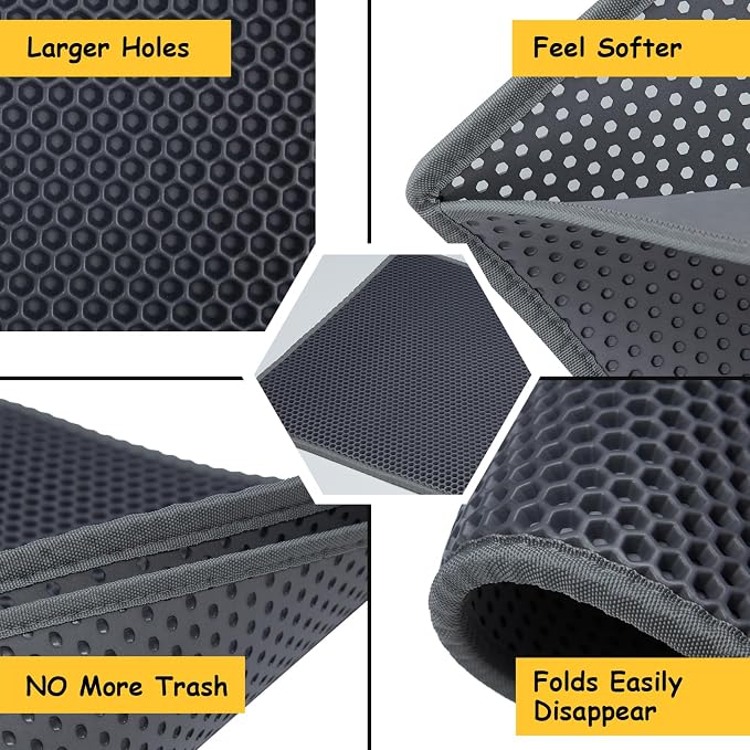 Cat Litter Mats (2-Pack) 24" x 15", Litter Box Mats with Double Layers, Urine-Proof and Non-Slip Litter Trapping Mats, Easy Clean Leakproof , Soft EVA Durable Anti-Scratch Kitty Litter Mat, Grey