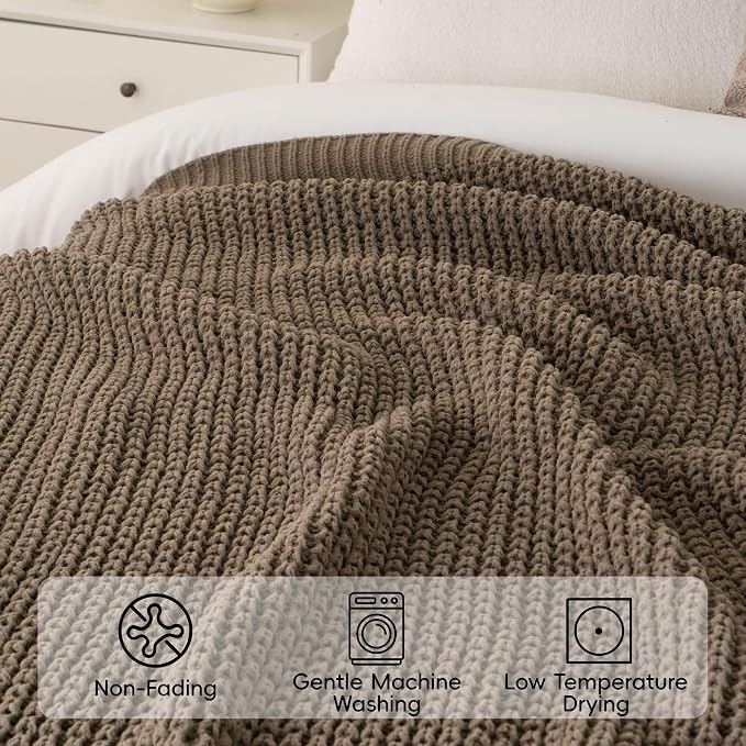 Knitted Waffle Throw Blanket , Camel Tan Throw Blanket for Couch 60x80in | Cozy Chunky Knit Throw Blanket Soft Warm Throws for Men Father Birthday Gifts, Modern Farmhouse Knitted Style