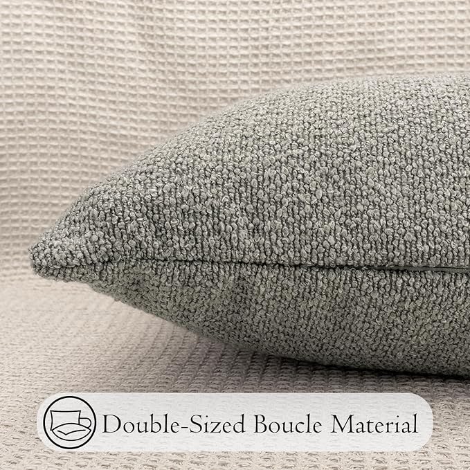 JoraLion 14x24 inch Boucle Lumbar Pillow Cover, Light Gray Woven Texture Neutral Long Pillow Cover Breathable Cushion Case for Couch Sofa Bed Living Room Home Decor (Cover Only)