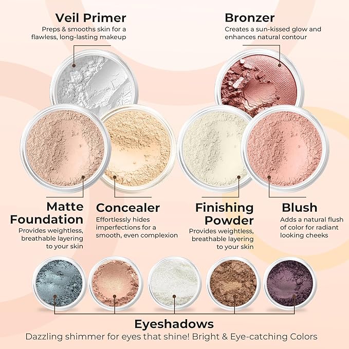 ULTIMATE KIT (LIGHT) Full Size Mineral Makeup Set Matte Foundation Kit Bare Face Sheer Powder Cover