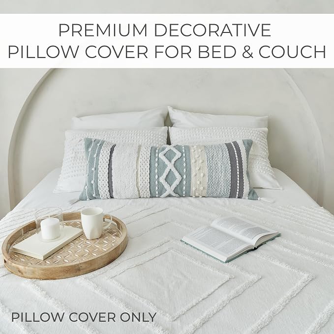 Decorative Boho Lumbar Pillow Cover 14x36 - Soft Textured Throw Pillow | Beautiful Accent Piece for Bed, Couch Decor or as Body Cushion - A Stylish Addition to Your Bedroom