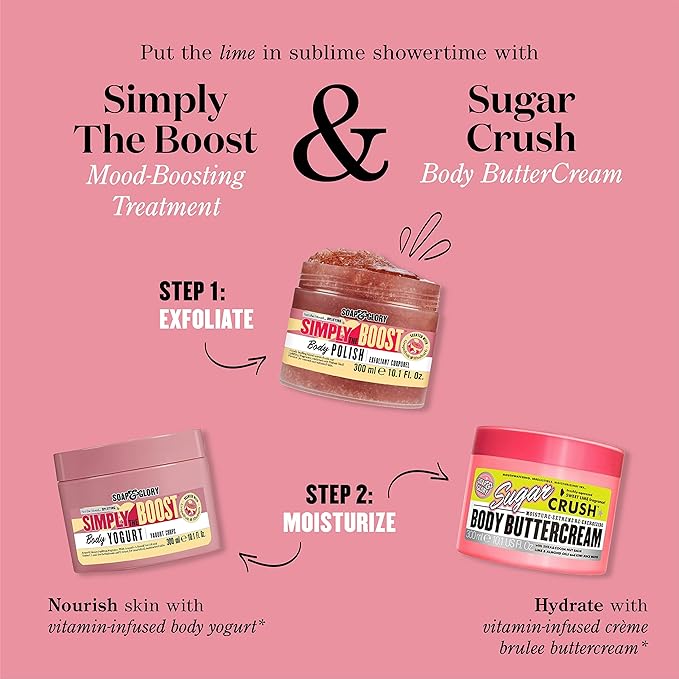 Soap & Glory Simply The Boost Body Yogurt - Lightweight Nourishing Body Moisturizer & Hydrating Skin Cream - Mood Boosting Grapefruit, Bergamot & Rhubarb Body Cream for Refreshed Dry Skin (300ml)