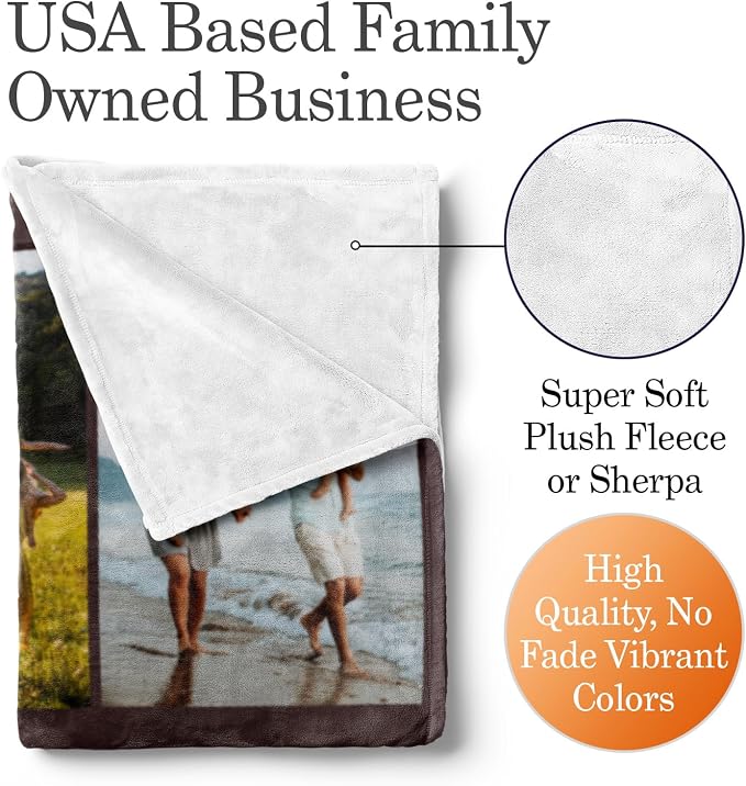 Personalized Photo & Text Blanket, Custom Picture Fleece Throw (6-Pic) | Printed in USA, ships next day, add 1-9 photos & custom text, fleece or sherpa, family keepsake gift, cozy home decor