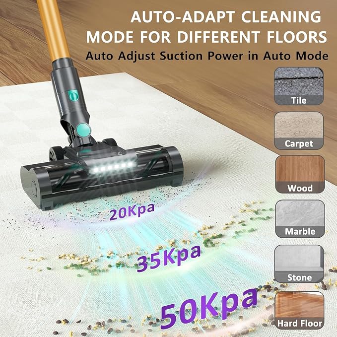 Cordless Vacuum Cleaner, 560W/50KPA/70Mins Vacuum Cleaners for Home with Auto Dust Detection/LED Touch Display, Stick Vacuum Cordless Rechargeable, Pet Vacuum for Pet Hair,Hardwood Floor,Carpet