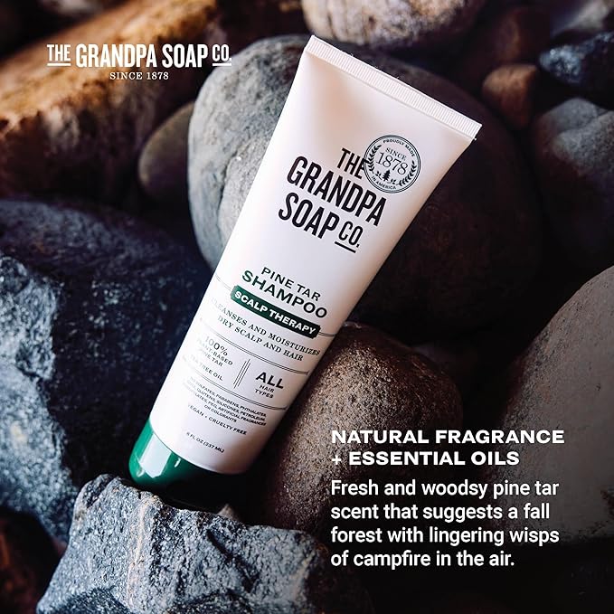 The Grandpa Soap Company Pine Tar Shampoo - Cleanses and Moisturizes Dry Scalp, With Pine Tar and Tea Tree Oil, All Hair Types, Vegan, Sulfates and Parabens Free, 8 Fl Oz 2 Pack