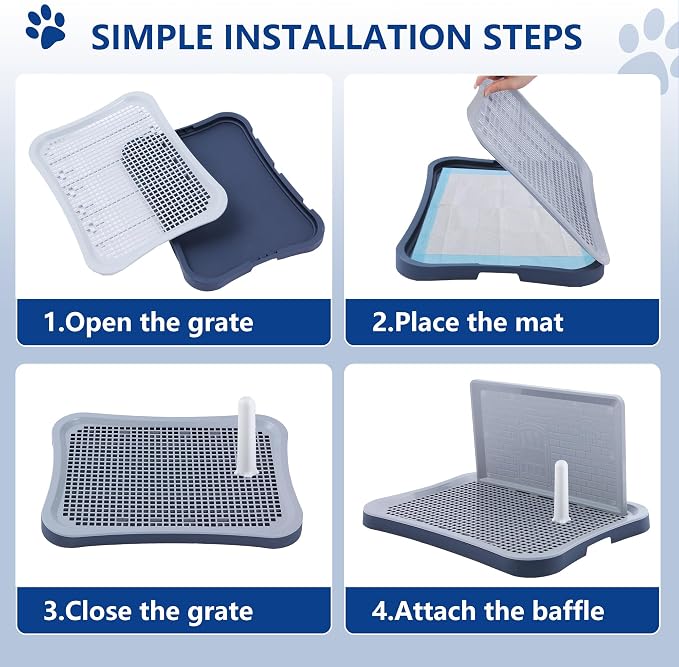 Pee Pad Holder, Indoor Potty Tray for Big and Large Size Dog with Pee Wall, Non-Skid Feet, 23.6x19.7x2 inch (Large)