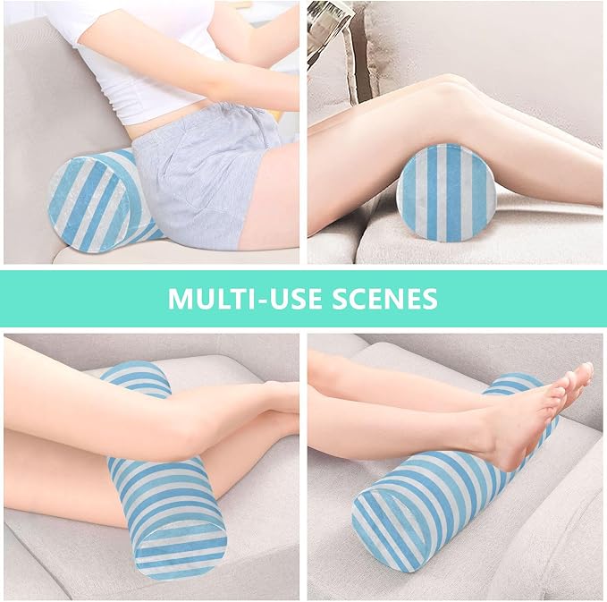 Bolster Pillow and Cover Bed Neck Roll Pillow Round Pillows for Neck Cylinder Pillow Decorative Memory Foam Back Support Light Blue Stripe