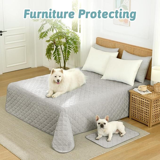 COZY KISS Dog Cooling Mat 82"x82" Q-Max>0.4, Waterproof Cooling Dog Bed Cover, Leakproof Pet Pad with Non-Slip Bottom, Washable Cooling Blanket for Large & Multiple Dogs (Gray)