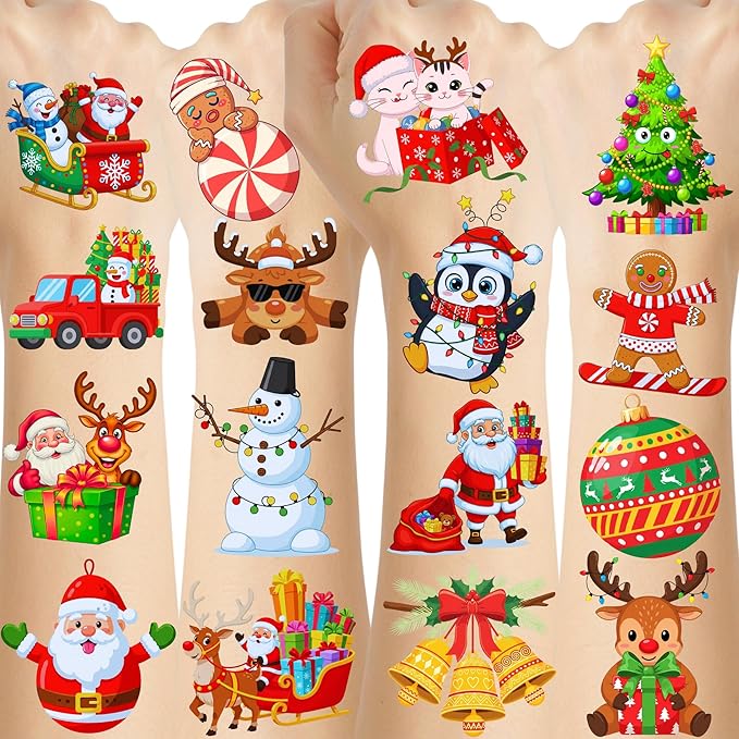 Christmas Temporary Tattoos - 60Pcs Christmas Decorations Stickers Xmas Party Decorations Party Favors Supplies Decor Accessories Craft Santa Claus Reindeer Winter Gift Idea For Kids Youth Adult