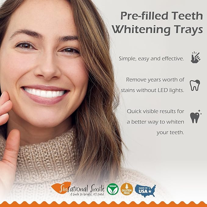 Sinsational Smile Pre-Filled Teeth Whitening Trays, 14 Trays (7 Treatments) - Safe, Fast, Simple, Effective, Removes Stains, No Sensitivity, Enamel Safe, for Sensitive Teeth & Gums