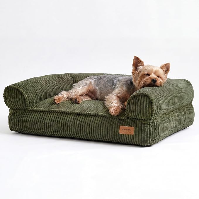 FUKUMARU Dog Couch Bed, Corduroy Cozy Cat Bed, Waterproof, Washable Cover | 28in Orthopedic Dog Beds Sofa for Small Dogs and Large Cats, Cute Warm Cotton Pet Sofa