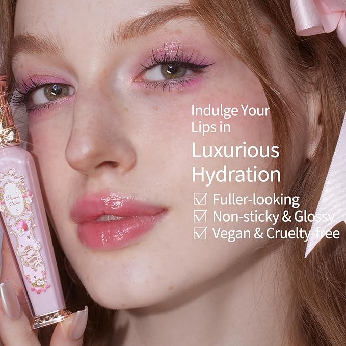 Flower Knows Violet Strawberry Rococo Glowy Lip Gloss,Moisturizing Shine Pink Lip Plumper Oil,Hydrating Lip Tint for Girls&Women,Vegan & Cruelty-Free,0.12 Fl Oz(G01 Strawberry Macaron)