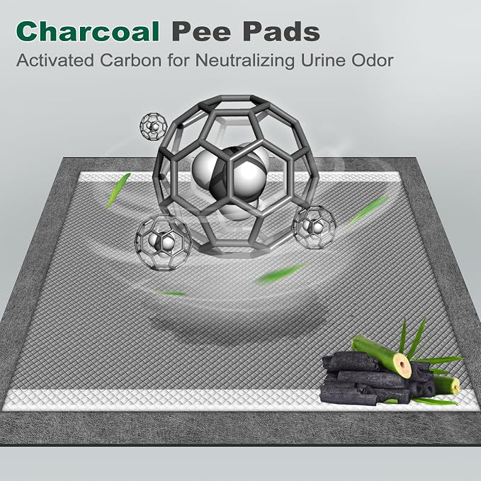 MIZOK Pee Pads for Dogs Charcoal Disposable No Leak Large 28x30in 50Ct | Heavy Duty Carbon Layers, Powerful Odor Eliminator, Extra Thick Dog Pads, Protects Floors from Daily Messes