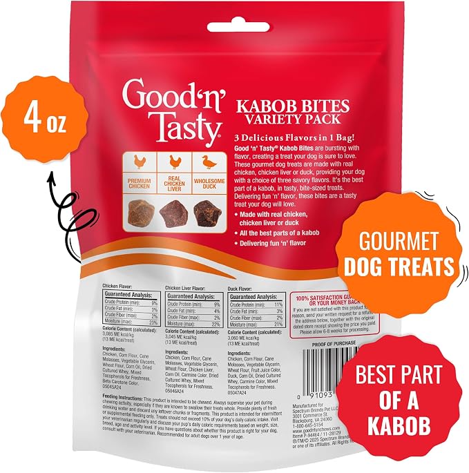 Good 'n' Tasty Kabob Bites Soft & Chewy Dog Treat With Real Protein, 4 oz | Premium Chicken, Duck and Chicken Liver, Bite-Size Treat for Quick Rewards, No Artificial Flavors or Colors, For Adult Dogs