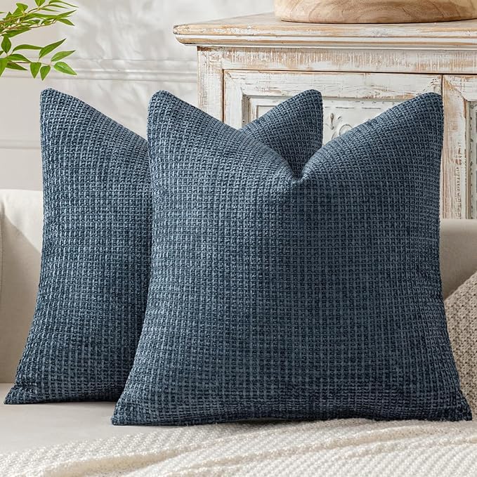 MIULEE Decorative Couch Throw Pillow Covers 20x20 Inch Navy Blue 2 Pack | Coastal Modern Boho Accent, Soft Chenille Pillow Covers, Farmhouse Cushion Cases for Home Decor Bed Sofa Living Room