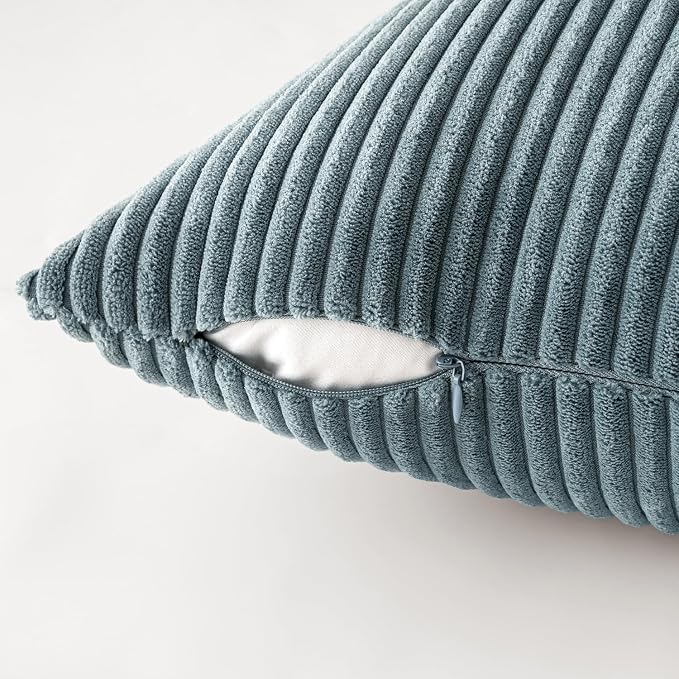 MIULEE Soft Corduroy Decorative Throw Pillow Covers Blue Navy Series 20x20 | Set of 4, Modern Nordic Coastal Decor, Classic Blue Palette, Boho Farmhouse Cushion Covers for Couch Bed Sofa Living Room