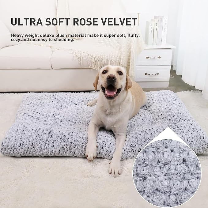 KSIIA Washable Dog Beds Jumbo Dog Crate Bed Deluxe Plush Mat 53"x36" Gray | Deluxe Plush Comfy Kennel Pad, Anti-Slip Bottom,Deep Sleeping Mat for Jumbo Dogs,Machine Washable for Easy Cleaning