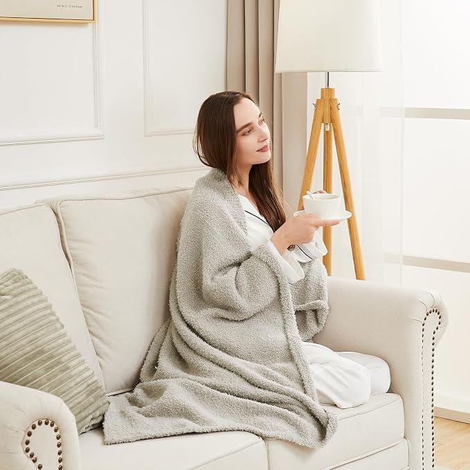 Knit Throw Blanket for Couch Light Grey - Super Soft Lightweight Plush Fuzzy Fluffy Warm Cozy Blankets and Throws for Sofa Bed, 50 x 60 inches