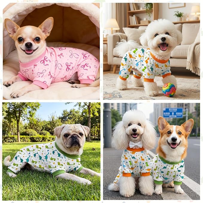 Dog Pajamas for Small Medium Dogs Pjs Pink Bow Dog Onesie Breathable Puppy Pj Pet Stretchy Soft Sleepwear for Spring Summer Costume-L