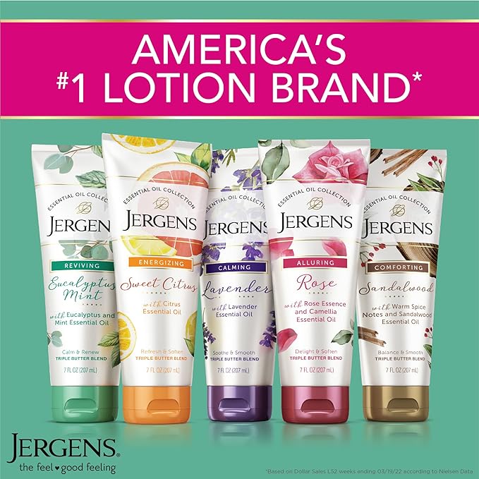 Jergens Rose Body Butter Lotion, Hand and Body Moisturizer with Camellia Essential Oil, for Indulgent Hydration, 7 Oz
