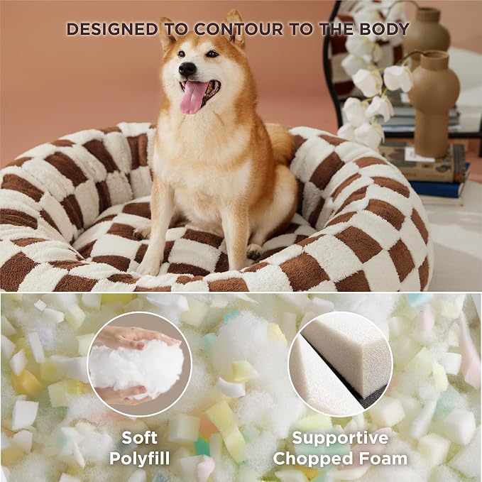 LE SURE Shown on TV Jacquard Donut Dog Beds Large Sized Dog,Brown 36x36x8in | Orthopedic Calming Pet Bed Sofa, Original Design Pattern,Washable Cover,Cute Home Decor as Gift for Pet,Anti Slip Bottom