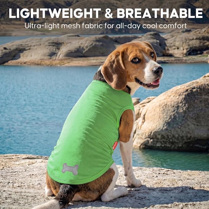 KYEESE 2Pack Dog Shirt, Lightweight Sun Protection Dog T Shirts for Small Dogs Boy Girl, Breathable Mesh Tank Top Sleeveless Puppy Reflective Vest, Soft Summer Dogs Clothes, Hawaii+Green, S