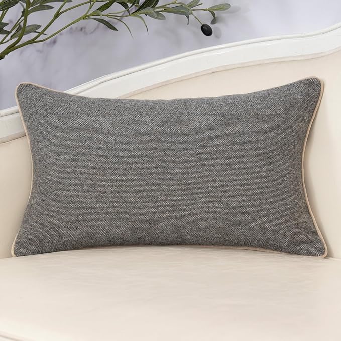 Neutral Floral Pillow Cover 12 x 20 Inches, Vintage Chenille Rectangle Throw Pillow Cover Soft Decorative Farmhouse Accent Couch Pillow Cover for Living Room Bedroom, Grey