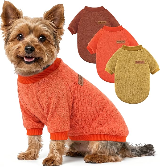 3 Pack Dog Sweaters for Small Dogs Girl Boy Winter Fleece Clothes Warm Soft Dog Sweatshirt Outfit for Dogs Cats Pet Apparel