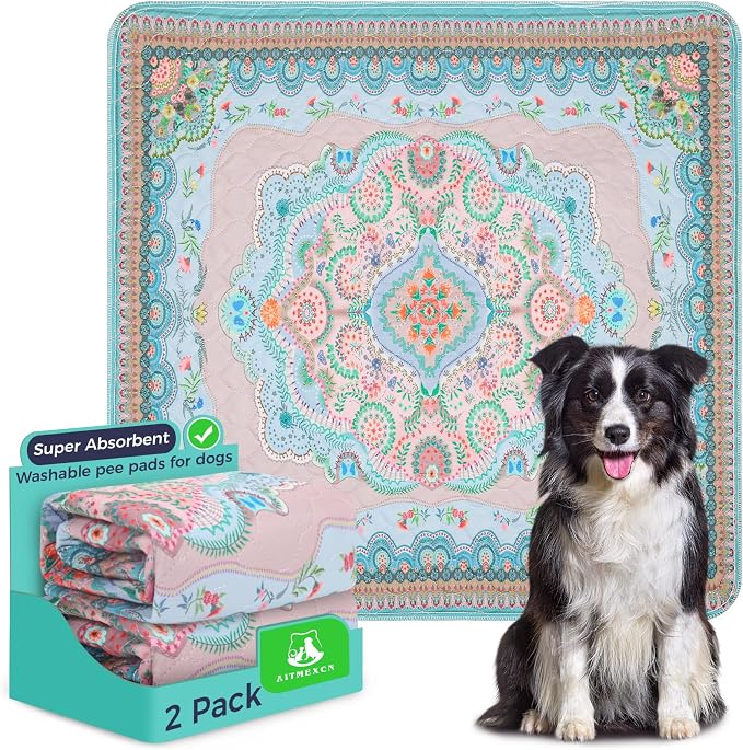 Aitmexcn Washable Pee Pads for Dogs, 2 Large Puppy Pads, 41'' x 41'' | Highly Absorbent, Waterproof Layer, Machine Washable, Non-Slip Bottom, For Playpens and Senior Dogs