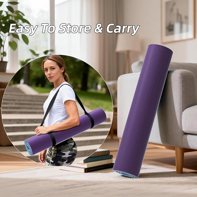 HAHE Wide Yoga Mat 72"x32"x0.4" Thick Pilates Mat with Carrying Strap