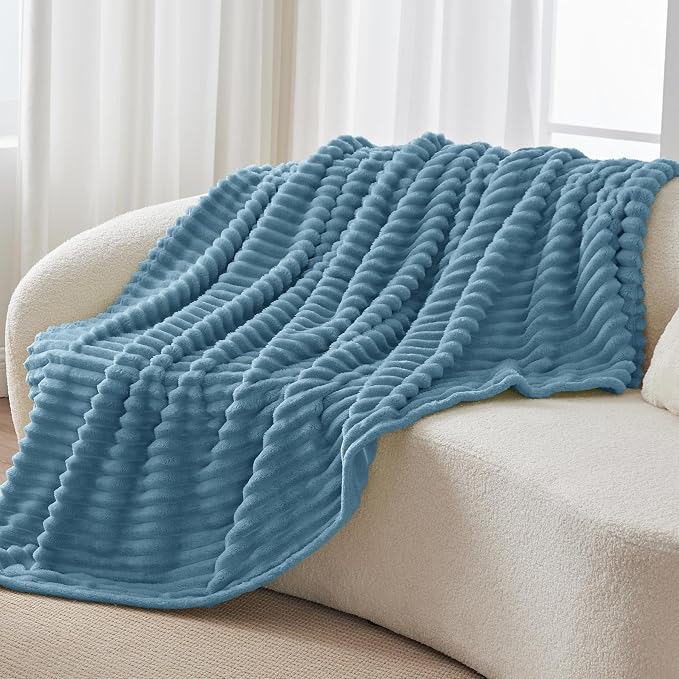 BEDELITE Striped Fleece Throw Blanket, Blue, 50"x60" | 300GSM Microfiber Fleece, Soft Cozy, Lightweight Warm, Machine Washable, Room Decor, Gifts for Women Her, for Couch Sofa