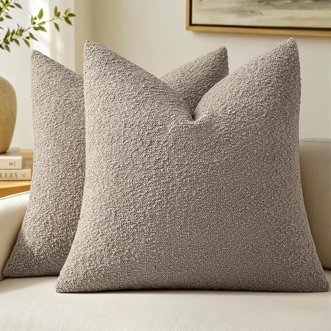MIULEE 18x18 Decorative Lumbar Boucle Couch Pillow Covers Light Taupe | Set of 2 Textured Neutral Throw Pillow Covers, Accent Solid Pillowcases, Sofa Living Room Home Decor