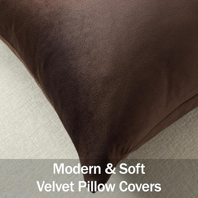 Euro Sham Covers 24x24 Chocolate Brown: Pack of 2 Cozy Soft Velvet Square Modern Luxury Decorative Throw Pillow Cases for Sofa Couch Living Room Bed Home Decor