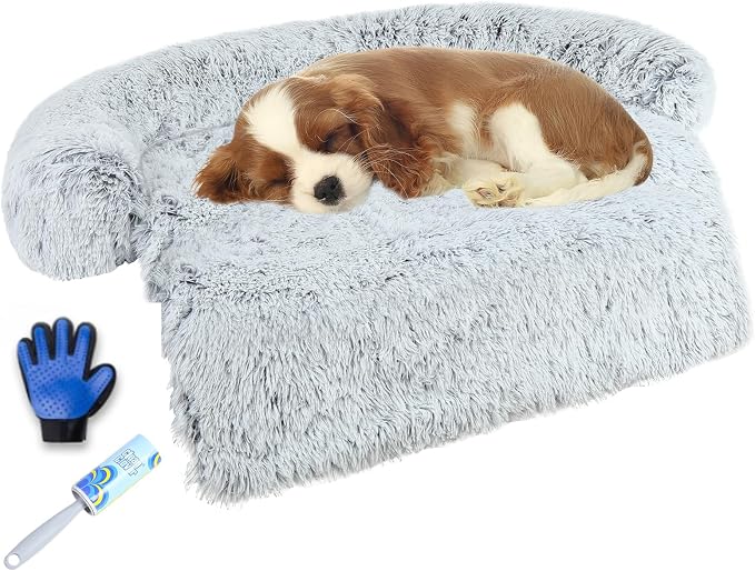 Luxurious Dog Couch Bed Protector for Dogs Pet Couch Cover Dog Sofa Beds(L) | Removable Fluffy Plush Dog Couch Bed Washable, Calming Dog Sofa Beds, Waterproof Couch Protector, Pet Beds Mats for Couch(L)